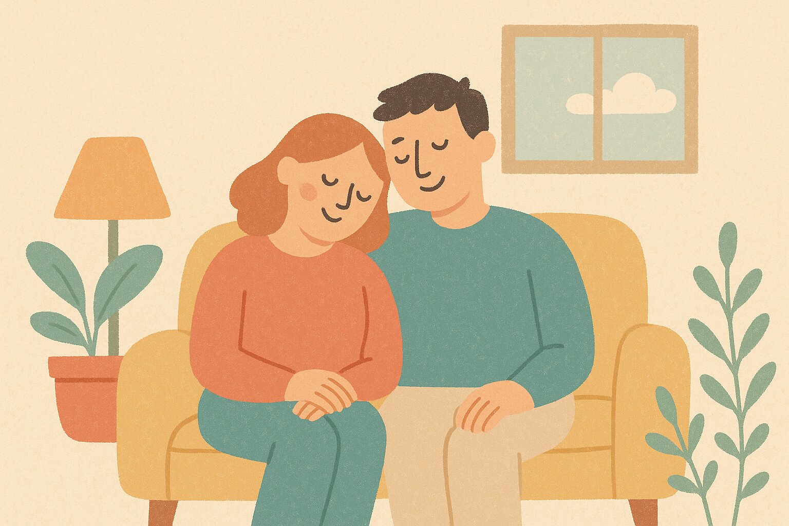 Couple relaxing peacefully at home