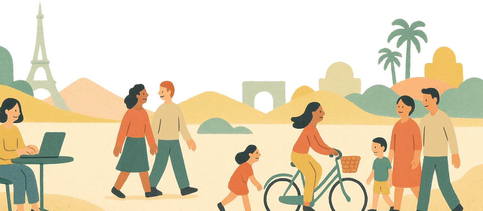 Illustration of expats enjoying life abroad